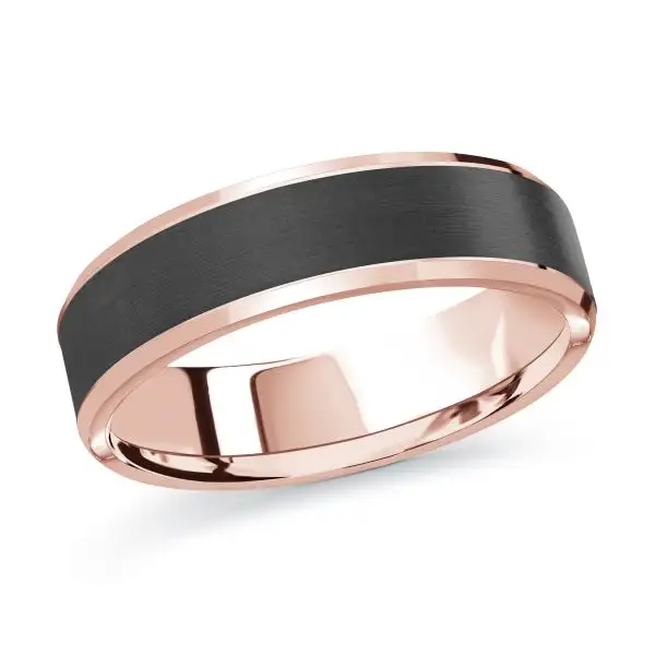 Rose Gold Two-Tone Carbon Fiber Wedding Band For Men