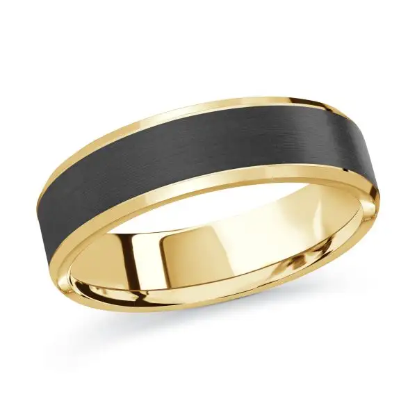 Yellow Gold Two-Tone Carbon Fiber Wedding Band For Men