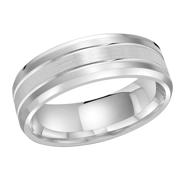 White Gold Metal - Grooved Men's Ring