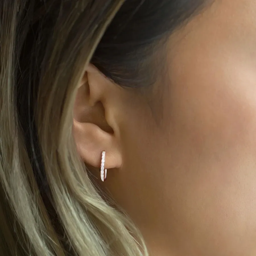 Rose Gold French Pave Huggie Hoop Earrings jewelry Wabash avenue