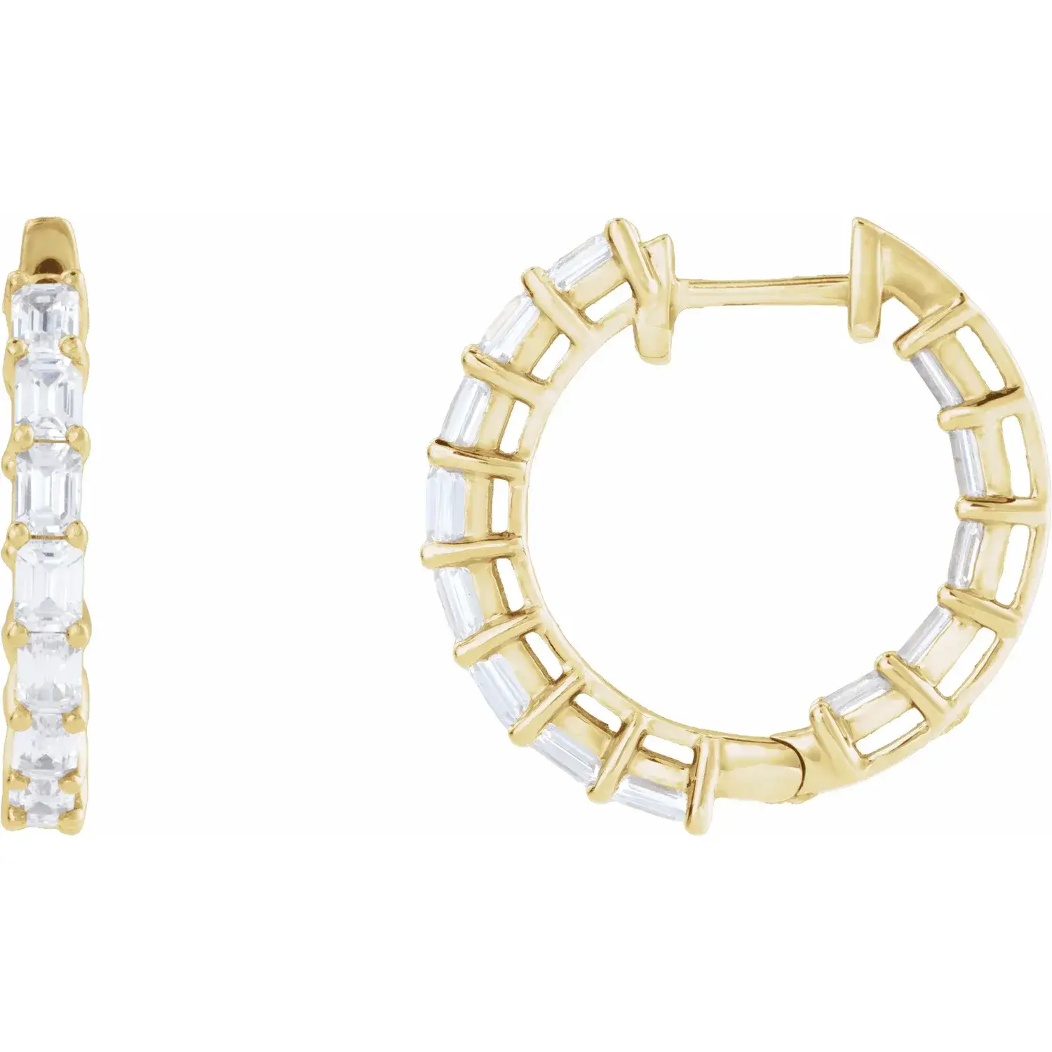 Yellow Gold Iceland Emerald Cut Lab Diamond Hoops