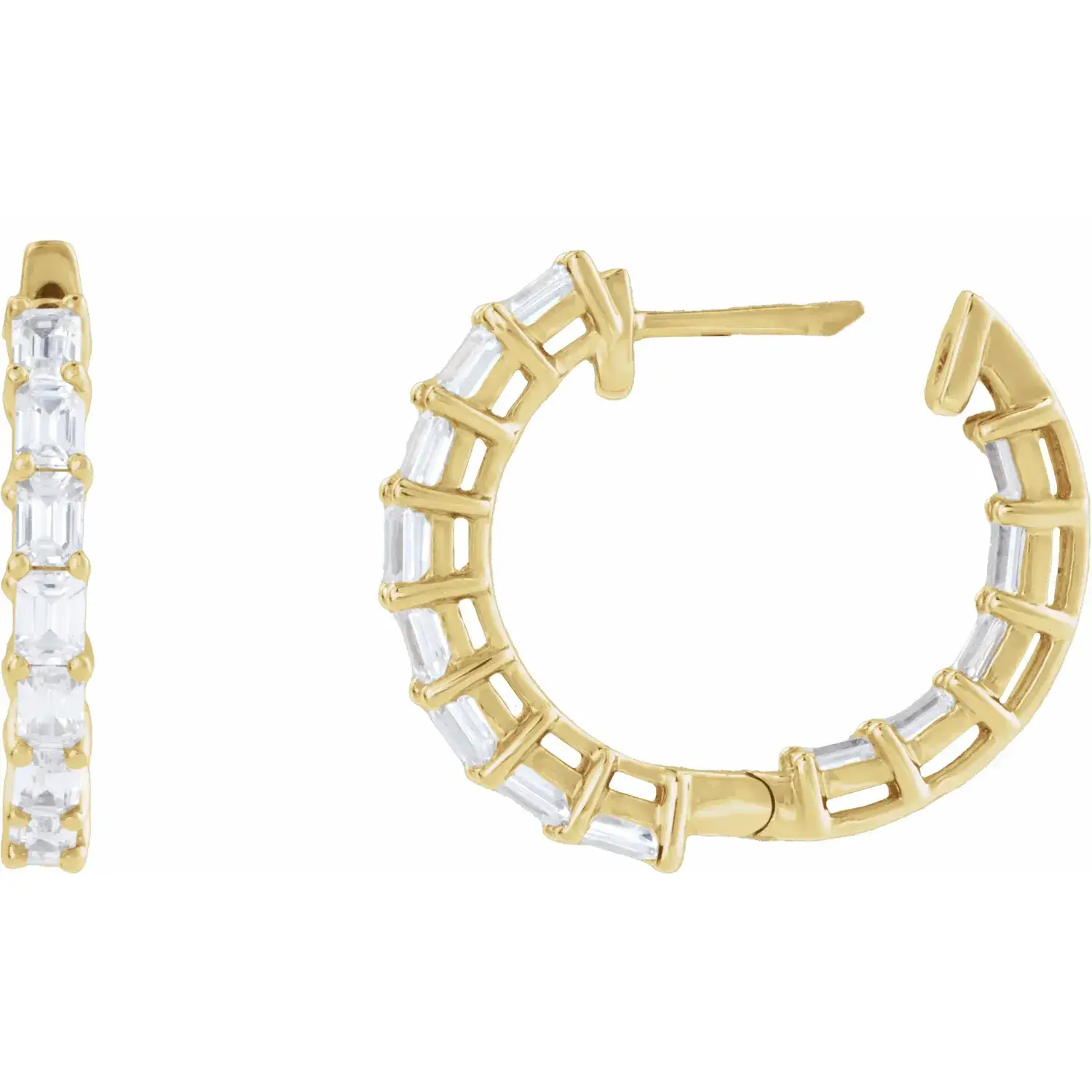 Yellow Gold Iceland Emerald Cut Lab Diamond Hoops jewelry Wabash avenue
