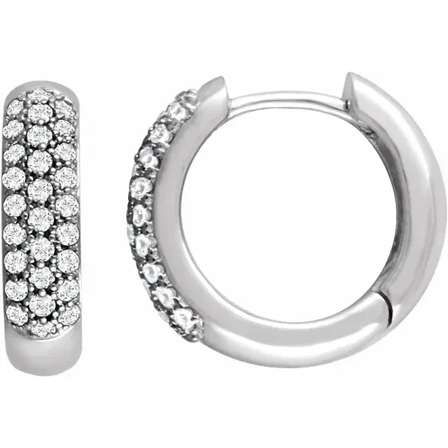White Gold Belgian Pave Diamond Hoops Earrings