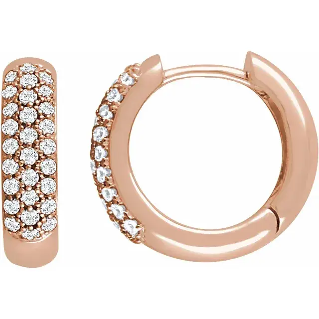 Rose Gold Belgian Pave Diamond Hoops Earrings