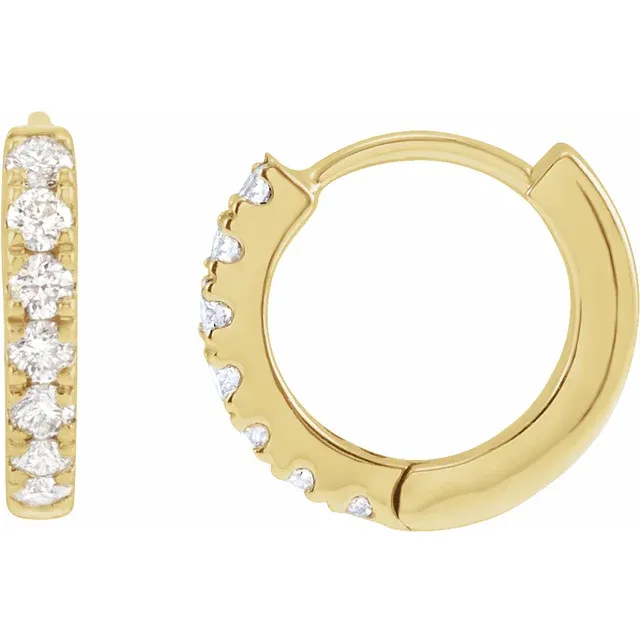 Yellow Gold French Pave Huggie Hoop Earrings
