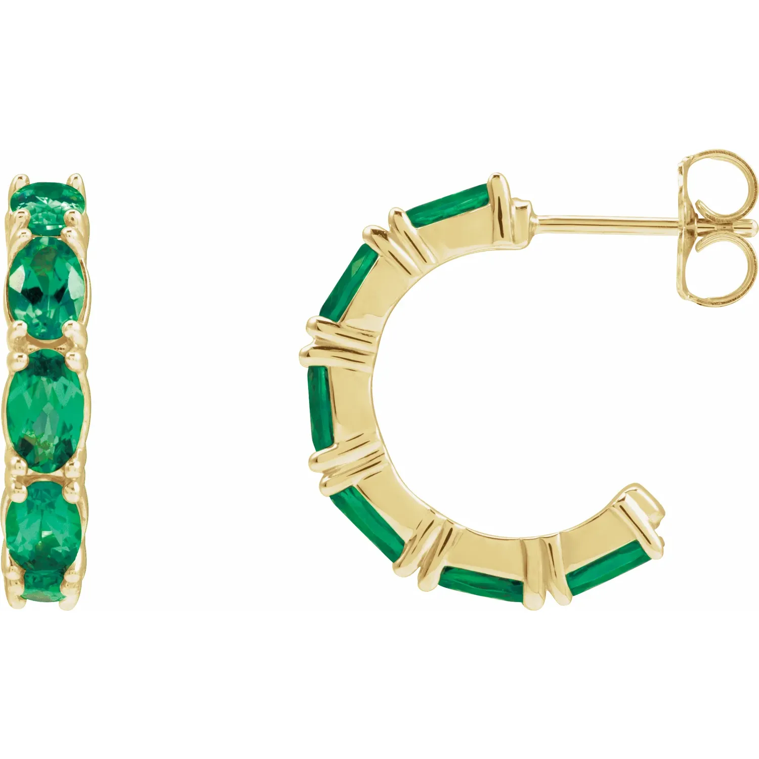 Yellow GoldEmerald Oval Hoop Earrings
