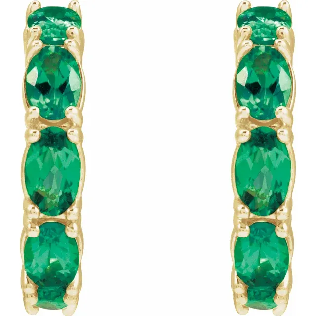 Yellow GoldEmerald Oval Hoop Earrings jewelry store near me