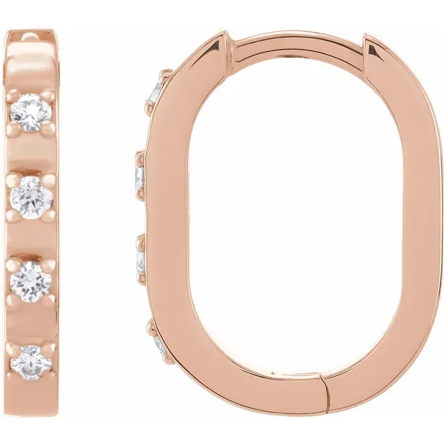 Rose Gold Accented Gold U Diamond Hoop Earrings