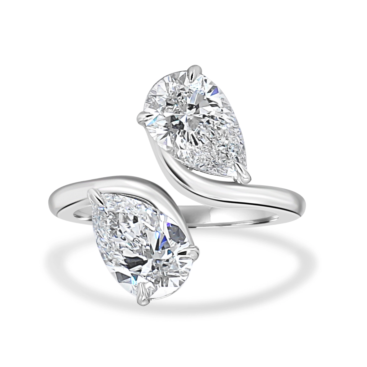 White GoldPearsia Toi Et Moi Bypass Solitaire Engagement Ring
