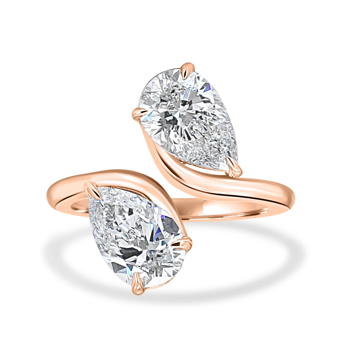 Rose Gold Pearsia Toi Et Moi Bypass Solitaire Engagement Ring