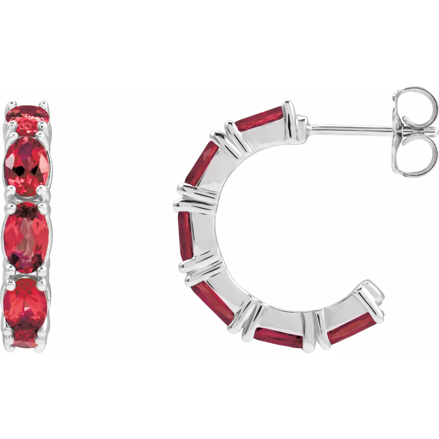 White Gold Ruby Oval Hoop Earrings