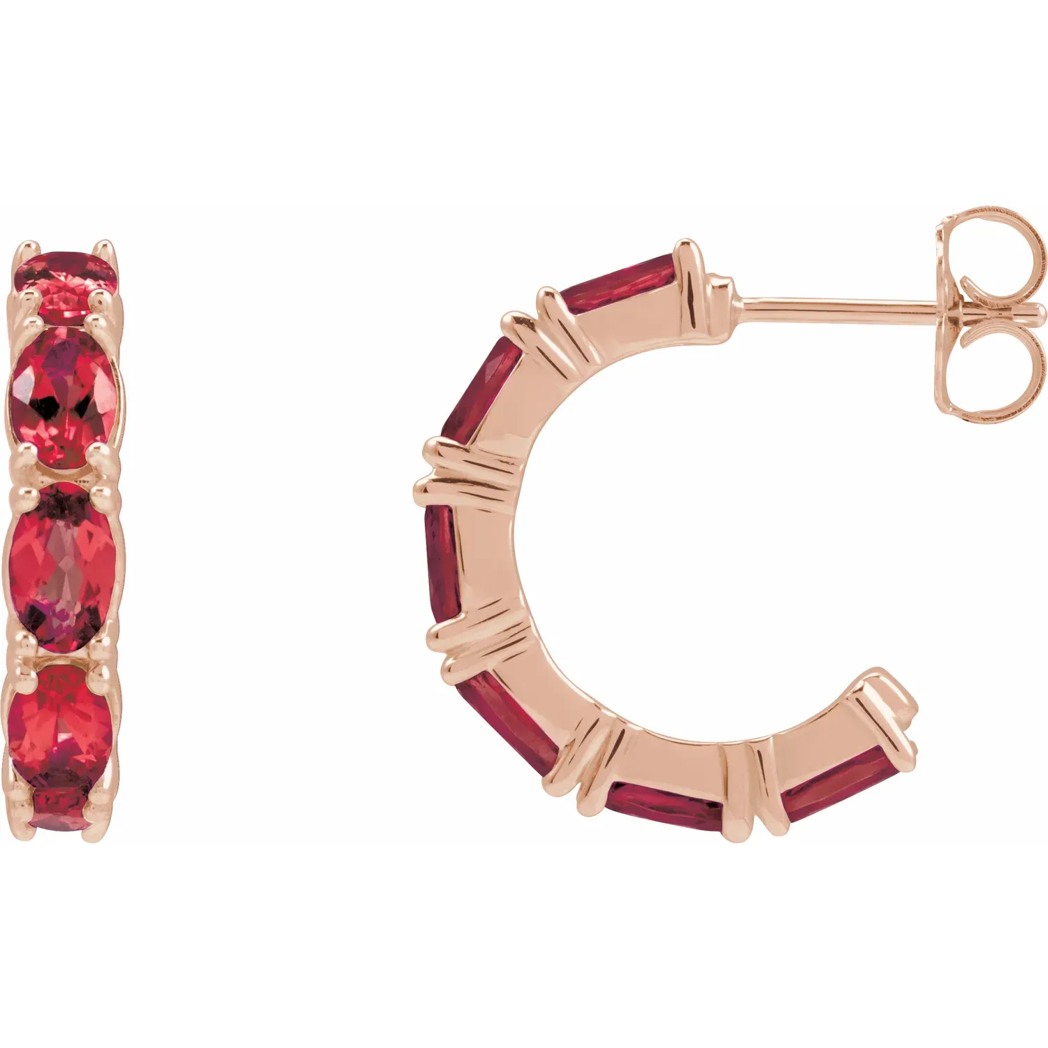 Rose Gold Ruby Oval Hoop Earrings