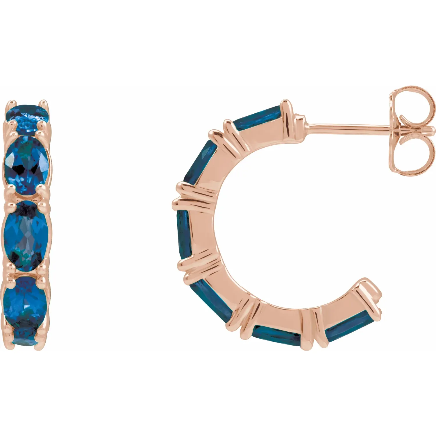 Rose Gold Sapphire Oval Hoop Earrings