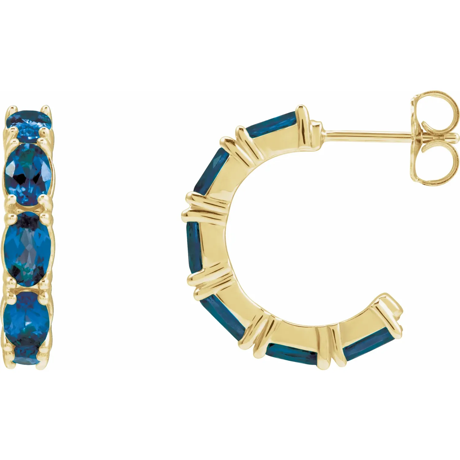 Yellow Gold Sapphire Oval Hoop Earrings