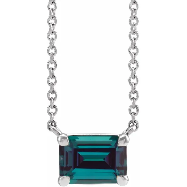 White Gold Emerald Alexandrite Pendant Necklace