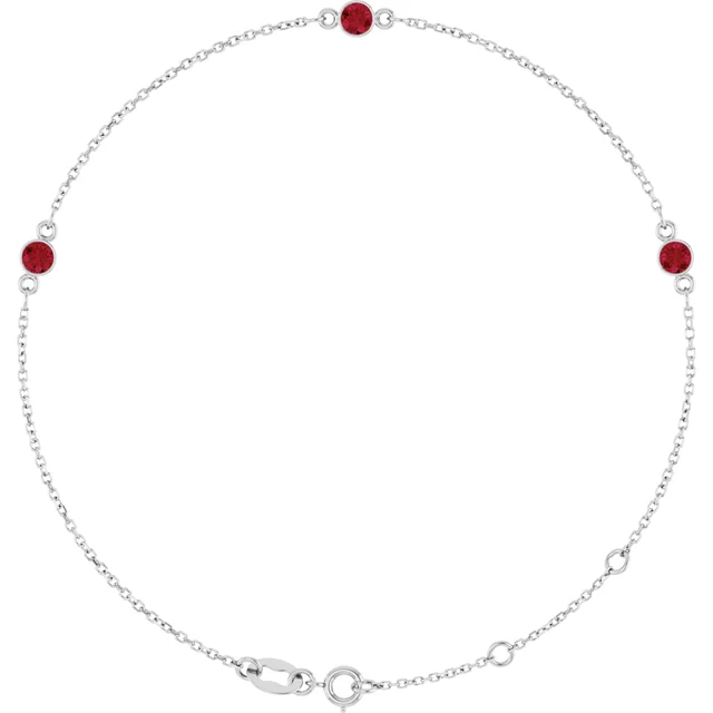 White Gold 3-Stone Lab Grown Ruby Bezel Station Bracelet