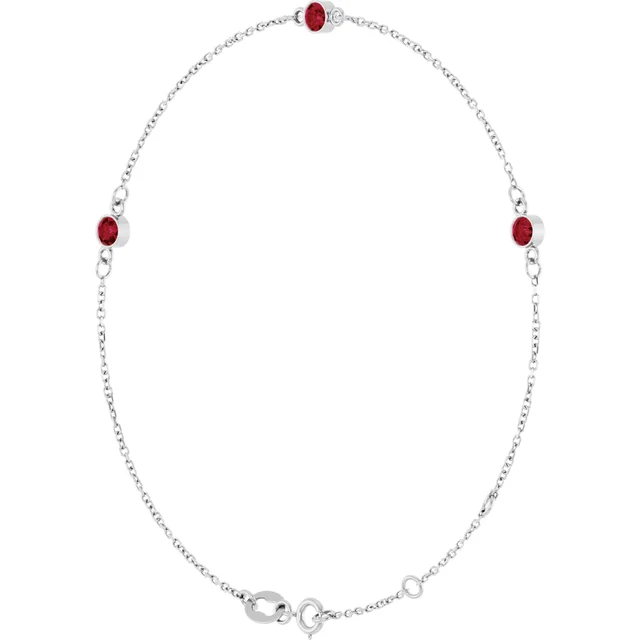 White Gold 3-Stone Lab Grown Ruby Bezel Station Bracelet jewelry store near me