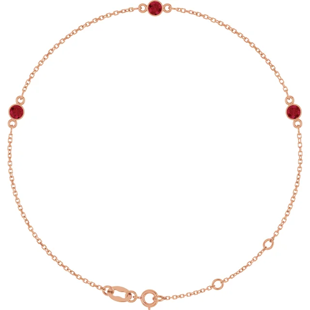 Rose Gold 3-Stone Lab Grown Ruby Bezel Station Bracelet