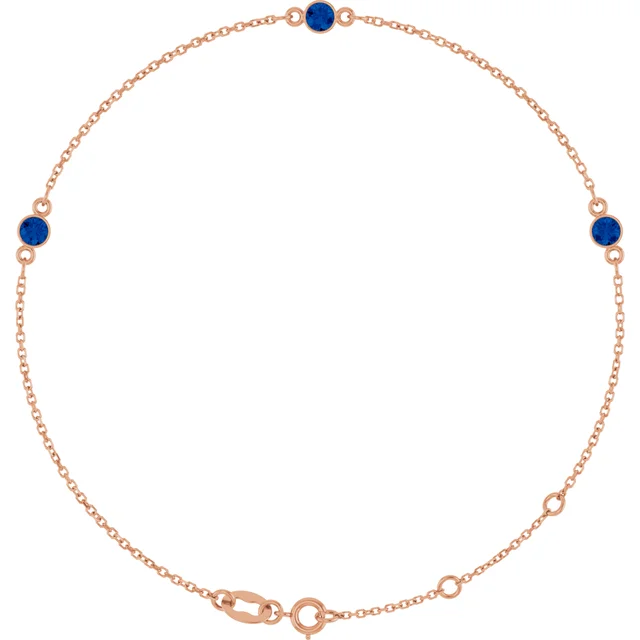 Rose Gold 3-Stone Lab Grown Blue Sapphire Bezel Station Bracelet