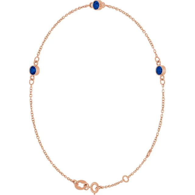 Rose Gold 3-Stone Lab Grown Blue Sapphire Bezel Station Bracelet jewelry store near me