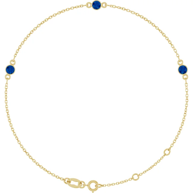 Yellow Gold3-Stone Lab Grown Blue Sapphire Bezel Station Bracelet