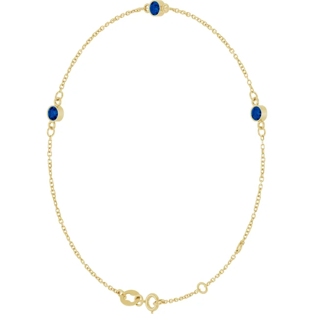 Yellow Gold3-Stone Lab Grown Blue Sapphire Bezel Station Bracelet jewelry store near me
