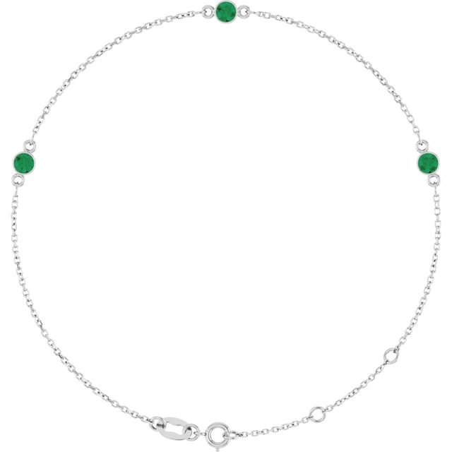White Gold 3-Stone Lab Grown Emerald Bezel Station Bracelet