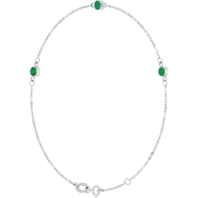 White Gold 3-Stone Lab Grown Emerald Bezel Station Bracelet jewelry store near me