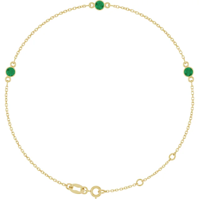 3-Stone Lab Grown Emerald Bezel Station Bracelet