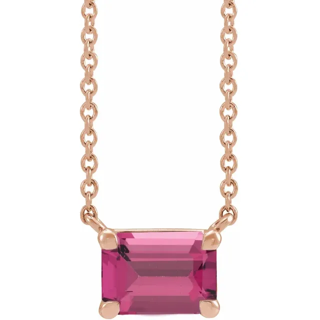 Rose GoldEmerald Pink Tourmaline Pendant Necklace