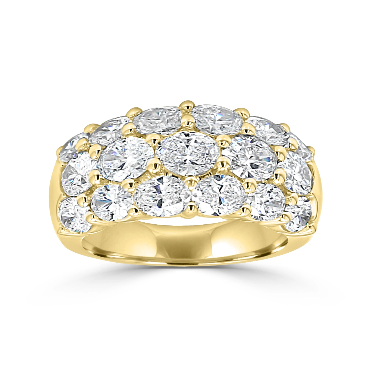 Yellow Gold Oval Arc Cluster Diamond Ring