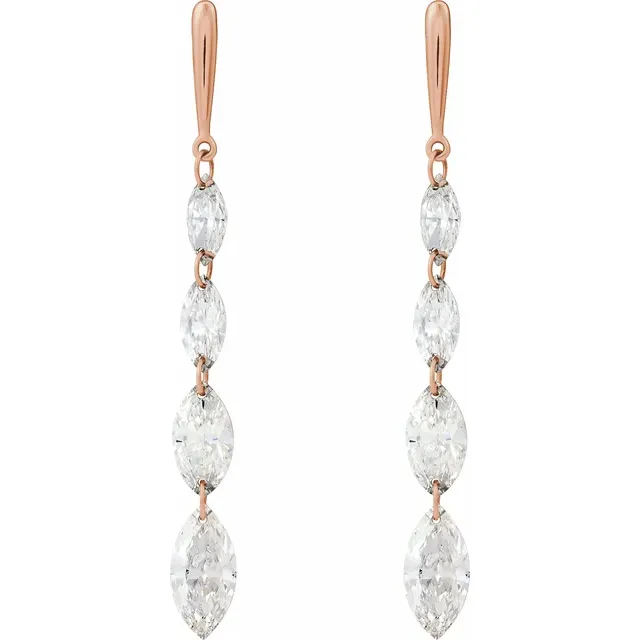 Rose Gold Marquise Drop Dangle Diamond Earrings