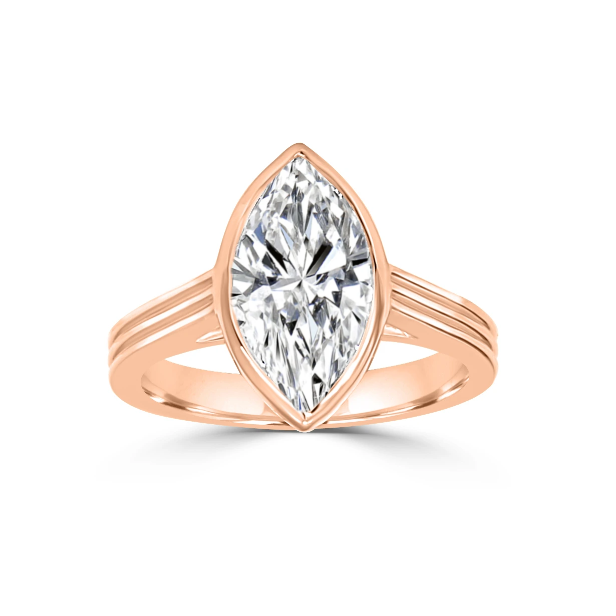 Rose Gold Lyzzi Ribbed Set Solitaire Engagement Ring