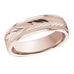 Rose Gold Archer Carved Beveled Edge Wedding Ring