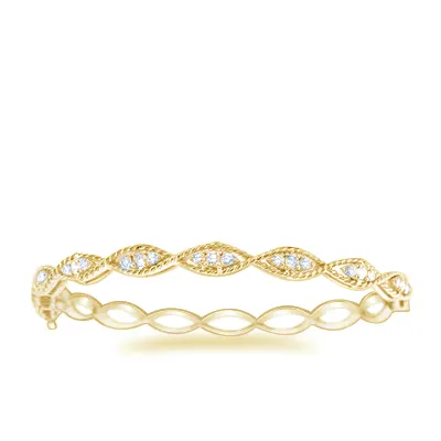 Yellow Gold Unique Diamond Marquise Bangle Bracelet