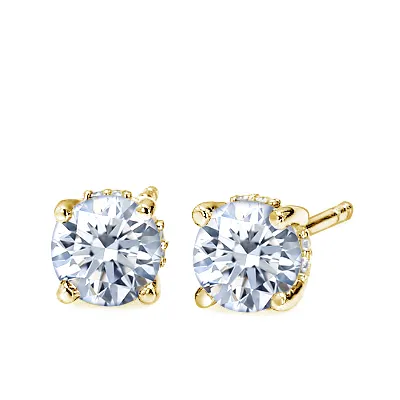 Yellow Gold Hidden Halo Lab Grown Diamond Stud Earrings