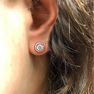 Rose Gold Custom Diamond Halo Earrings jewelry store near me