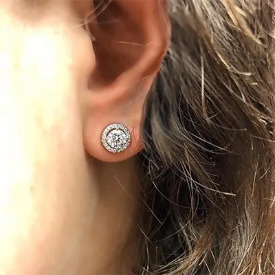 White Gold Custom Diamond Halo Earrings jewelry store near me