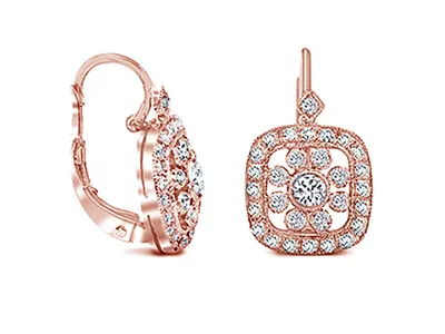 Rose Gold Vintage Floral Diamond Earrings As Gift