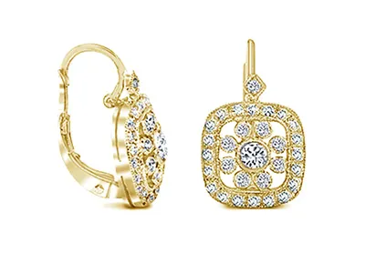 Yellow Gold Vintage Floral Diamond Earrings As Gift