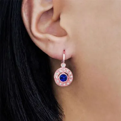 Rose Gold Blue Sapphire Art Deco Diamond Earrings jewelry store near me