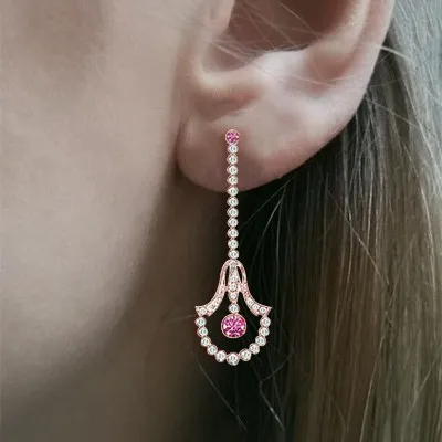 Rose Gold Pink Sapphire Art Deco Vintage Diamond Earrings jewelry store near me