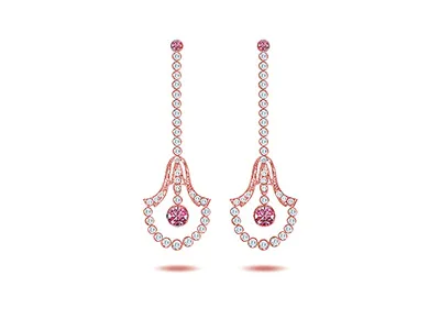 Rose Gold Pink Sapphire Art Deco Vintage Diamond Earrings