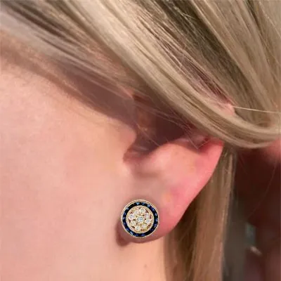 Yellow Gold Sapphire Diamond Stud Earrings for Women jewelry store near me