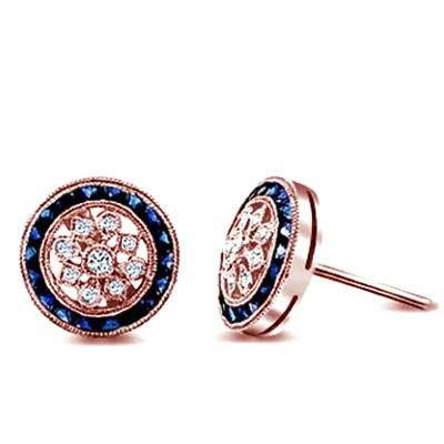 Rose Gold Sapphire Diamond Stud Earrings for Women