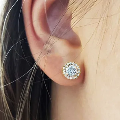 Yellow Gold Halo Earring Jackets for Studs jewelry store near me