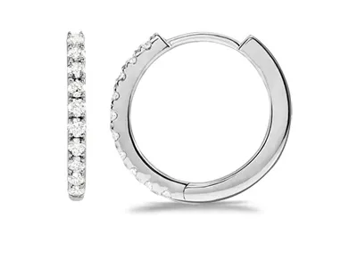 White Gold French Pave Huggie Hoop Earrings