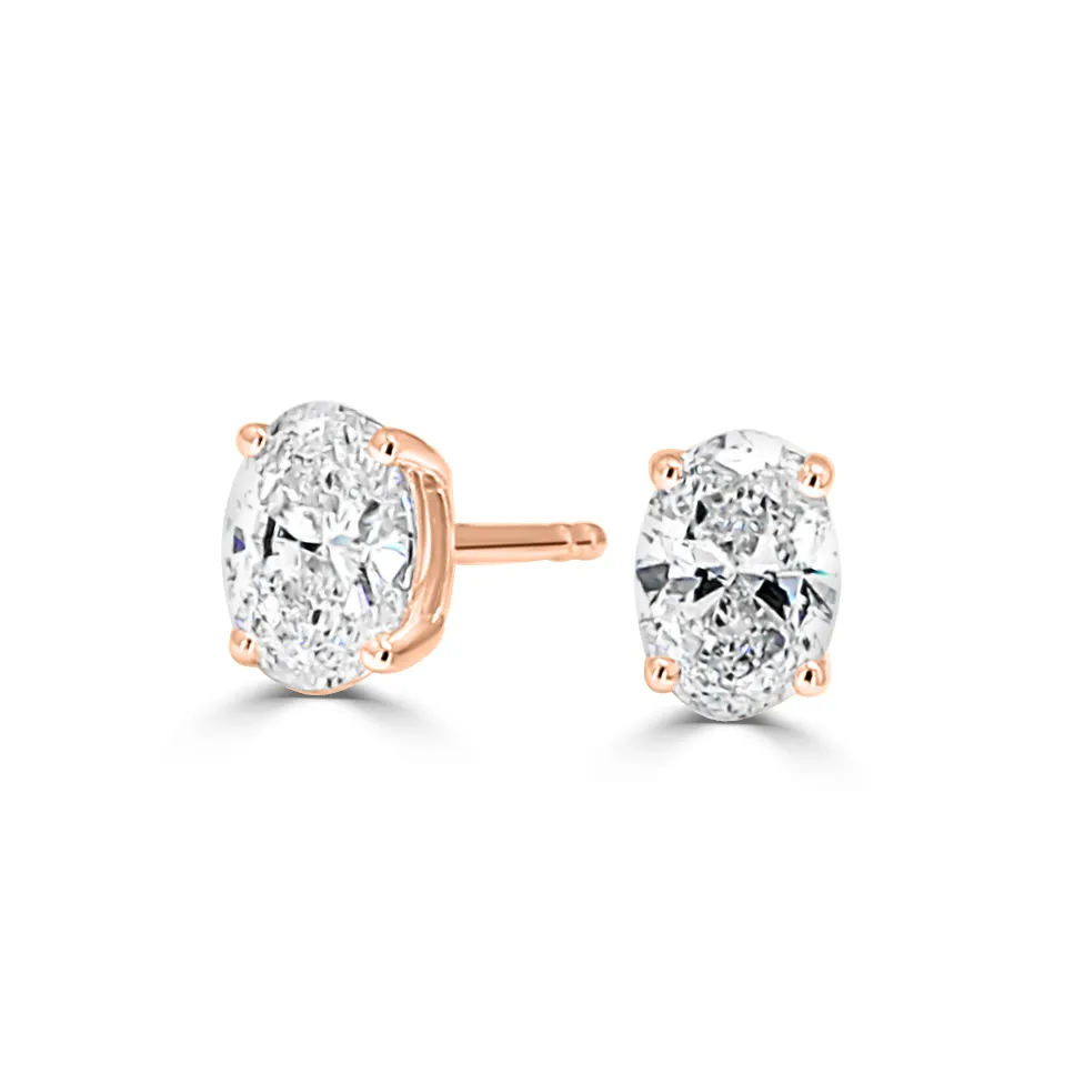 Rose Gold Oval Diamond Stud Earrings