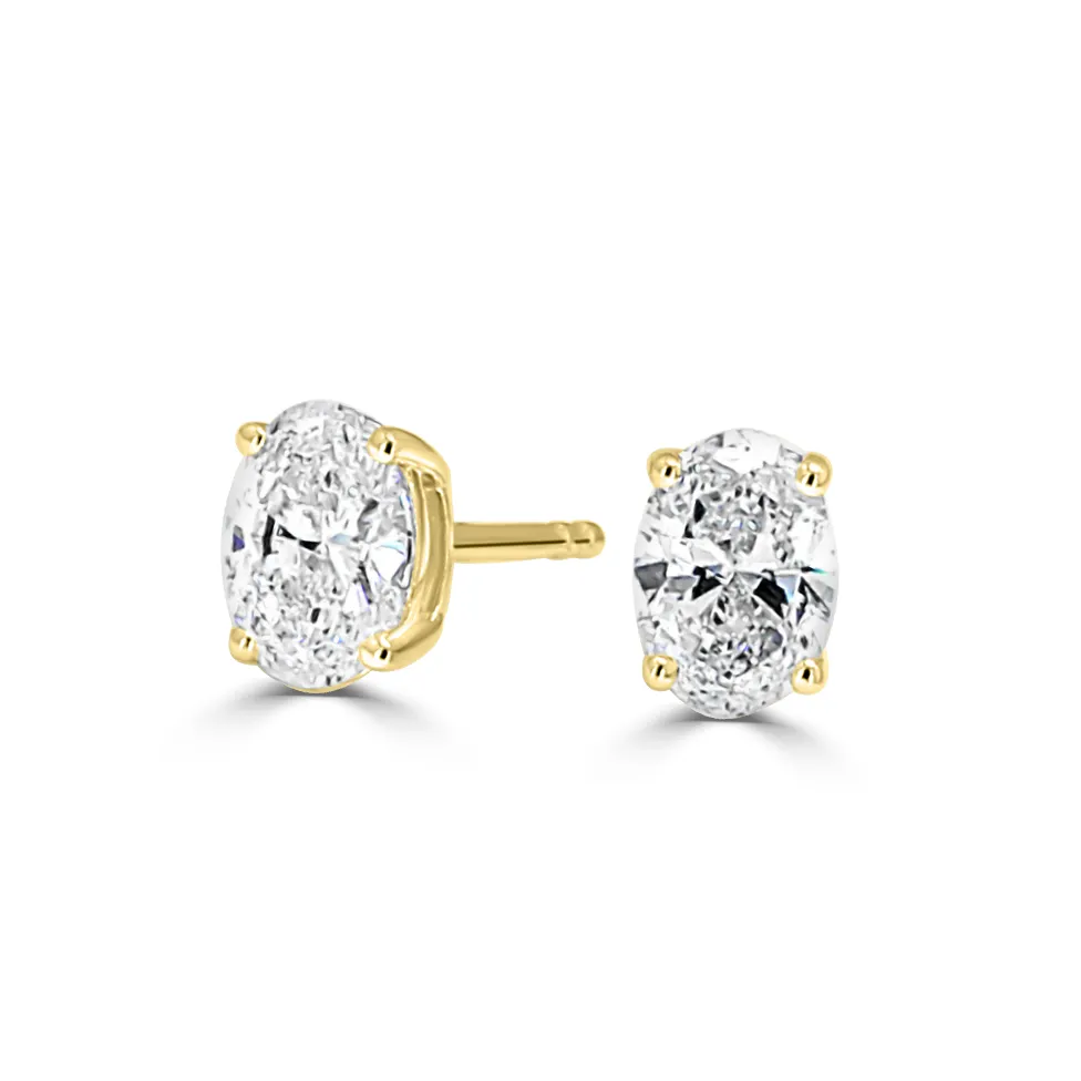 Yellow Gold Oval Diamond Stud Earrings