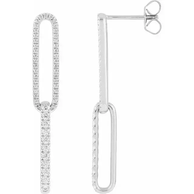 White Gold Lab-Grown Elongated Link Earrings